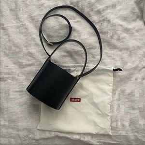 Staud black leather crossbody bucket bag